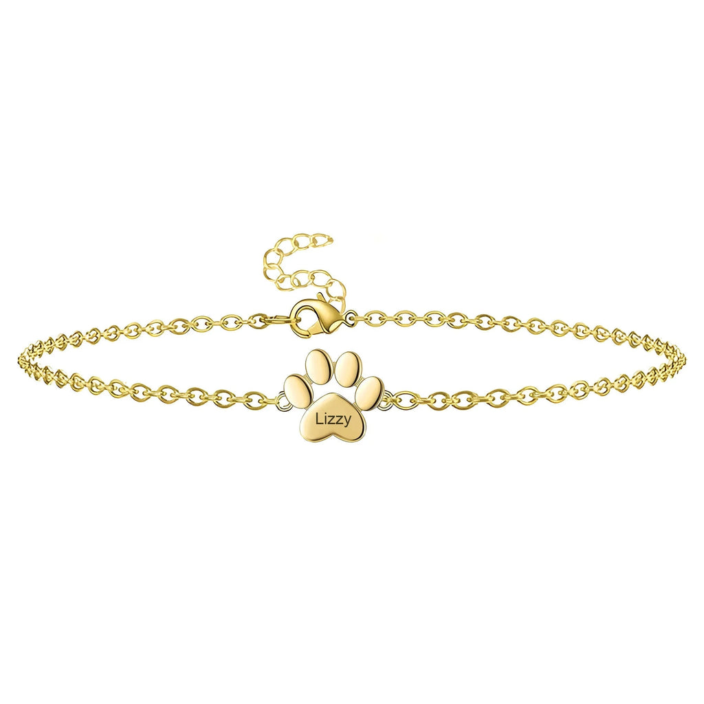 Personalizowana bransoletka z łapką ze stali nierdzewnej unisex, model Tinou — Złoty